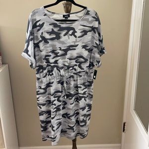 Tacera Sport Dress Camouflage  T-Shirt Style w/ Cuffed Short Sleeves & Tie Waist